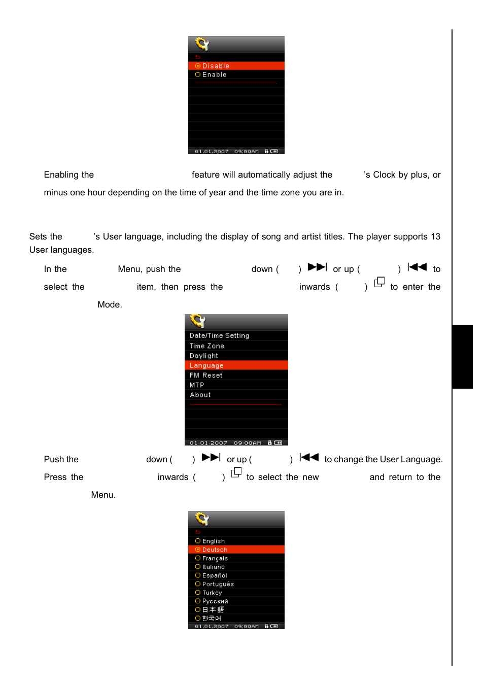 Language, Setti ng s | Transcend Information TS8GMP840 User Manual | Page 45 / 73