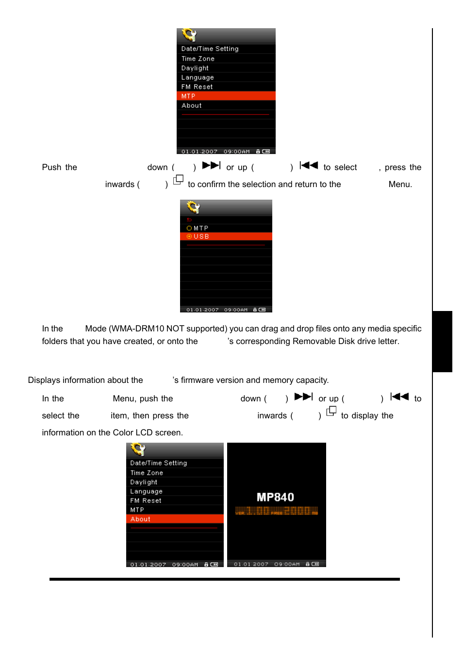 About, Setti ng s | Transcend Information TS8GMP840 User Manual | Page 48 / 73