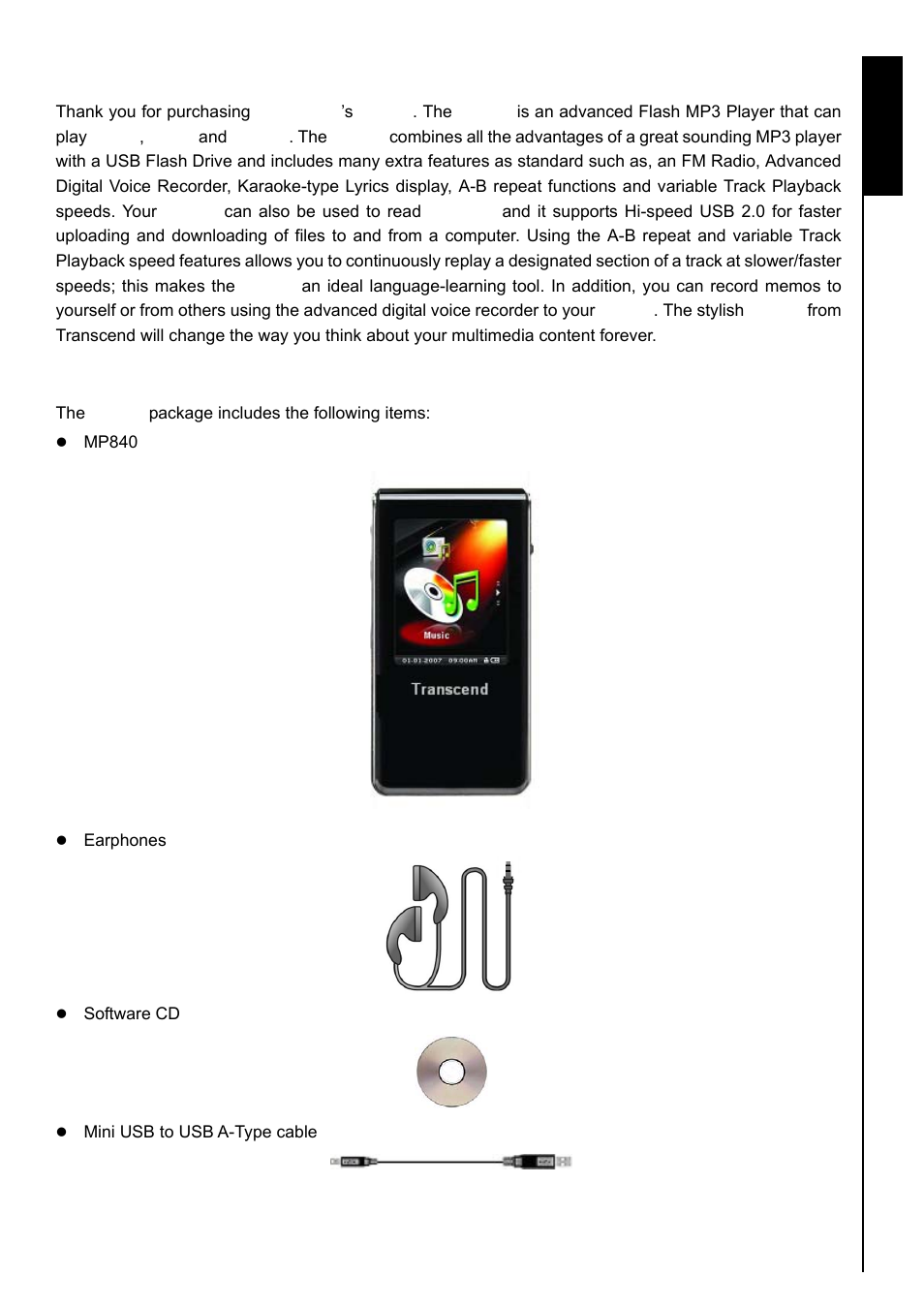 Introduction, Package contents | Transcend Information TS8GMP840 User Manual | Page 5 / 73