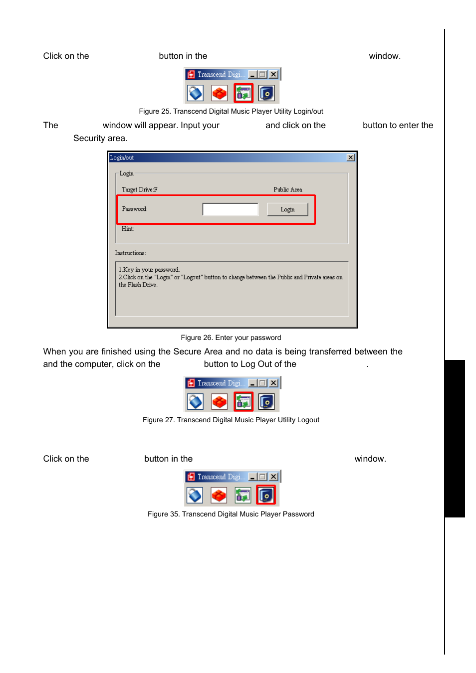 Changing your password, Partition & security function | Transcend Information TS8GMP840 User Manual | Page 67 / 73