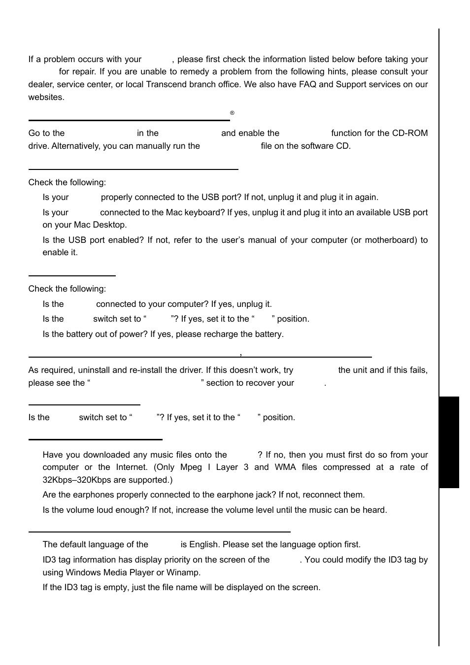 Troubleshooting, Troubleshooting troubleshooting | Transcend Information TS8GMP840 User Manual | Page 69 / 73