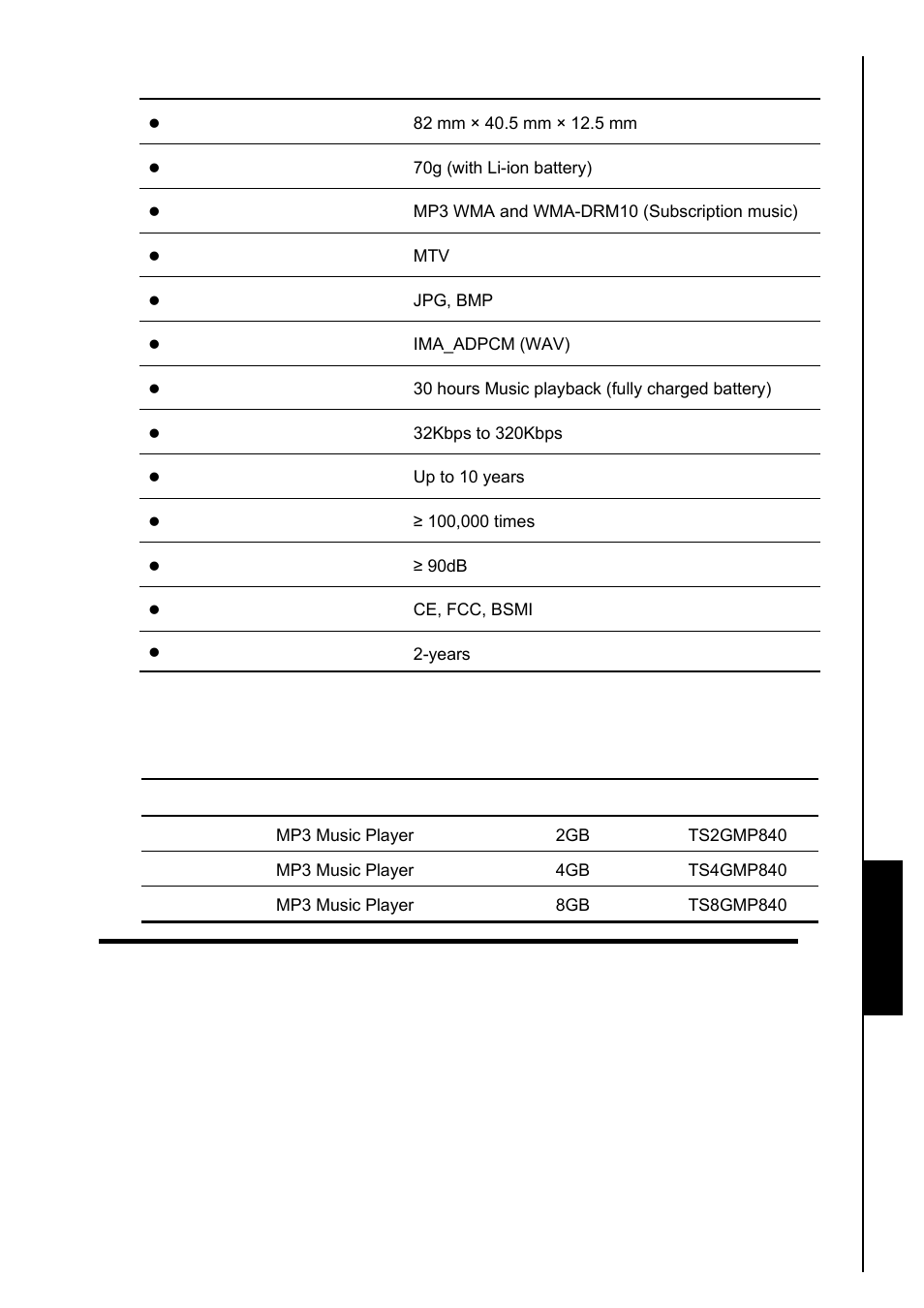 Specifications, Ordering information | Transcend Information TS8GMP840 User Manual | Page 72 / 73