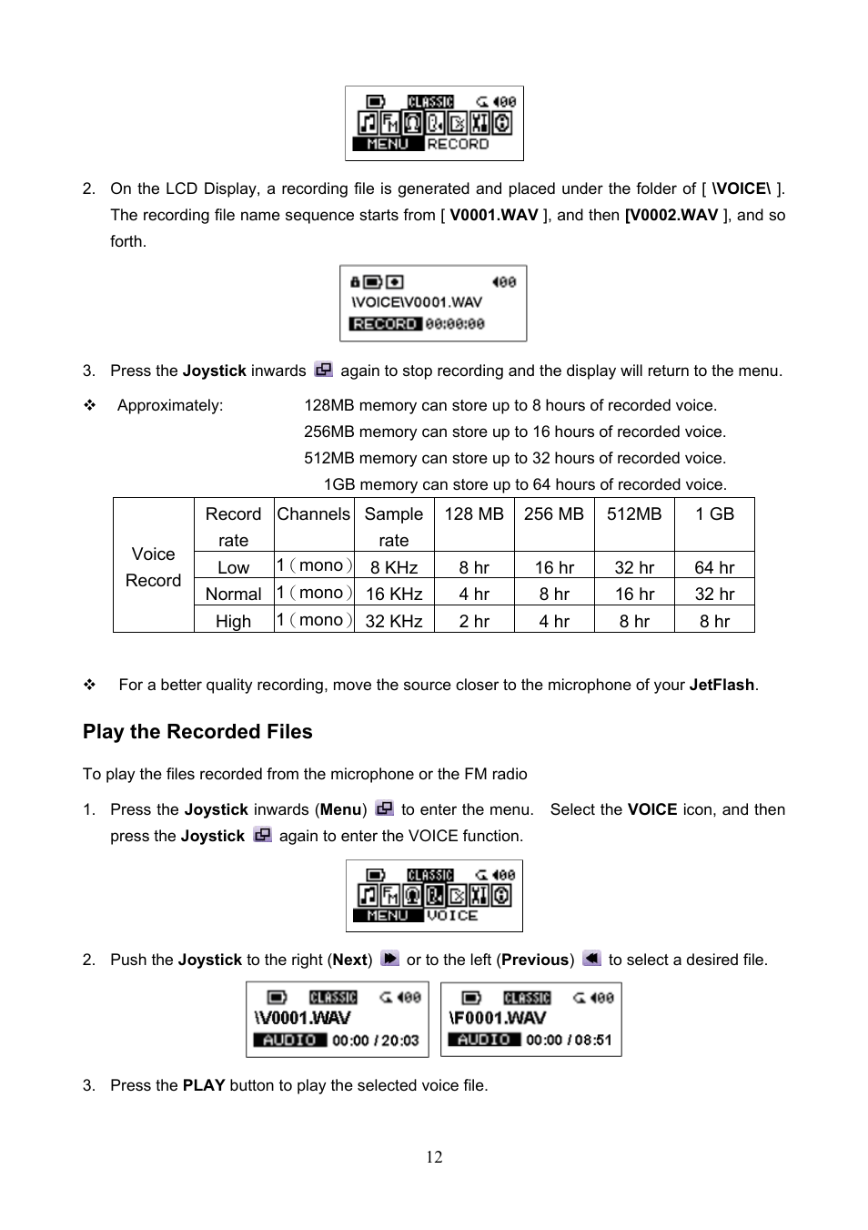 Play the recorded files | Transcend Information TS1GJF User Manual | Page 15 / 30
