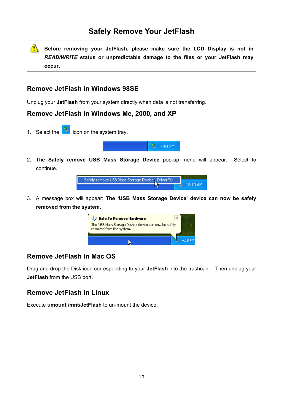 Safely remove your jetflash | Transcend Information TS1GJF User Manual | Page 20 / 30