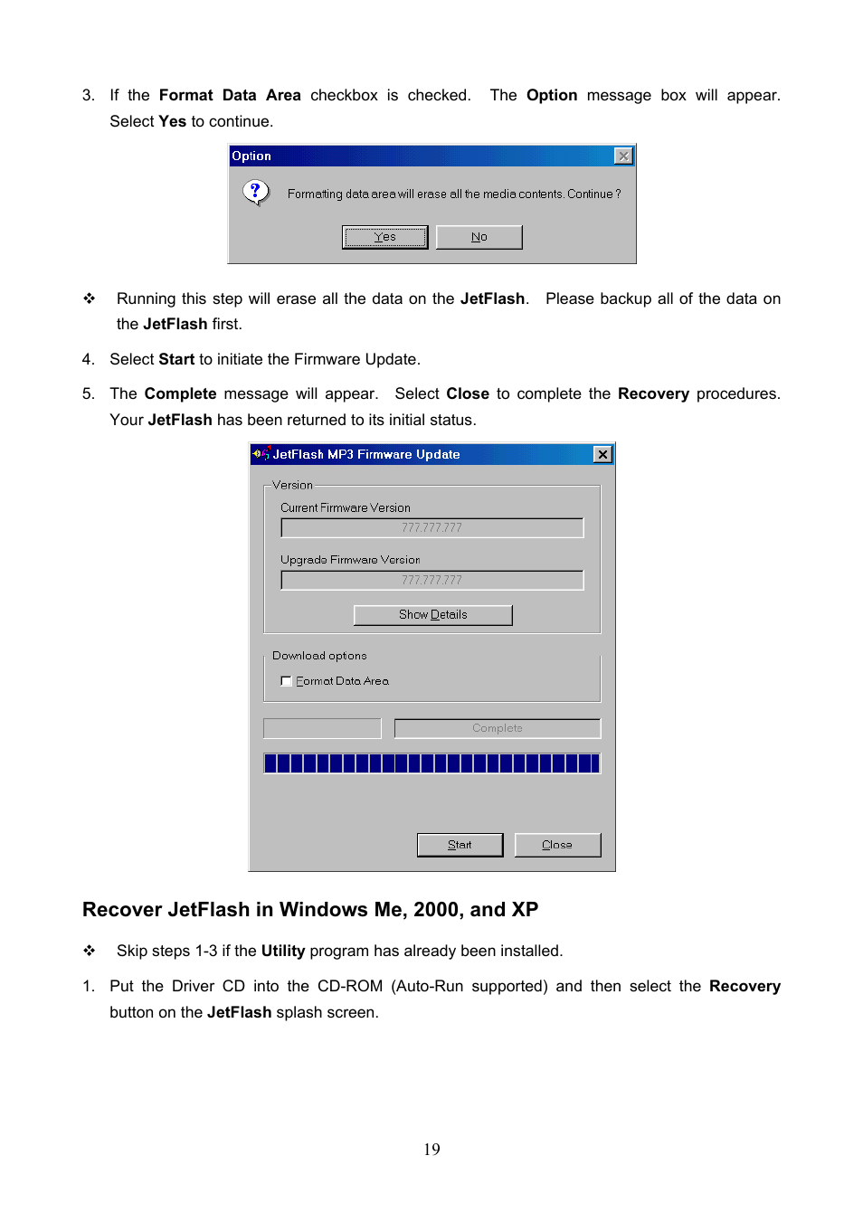 Recover jetflash in windows me, 2000, and xp | Transcend Information TS1GJF User Manual | Page 22 / 30