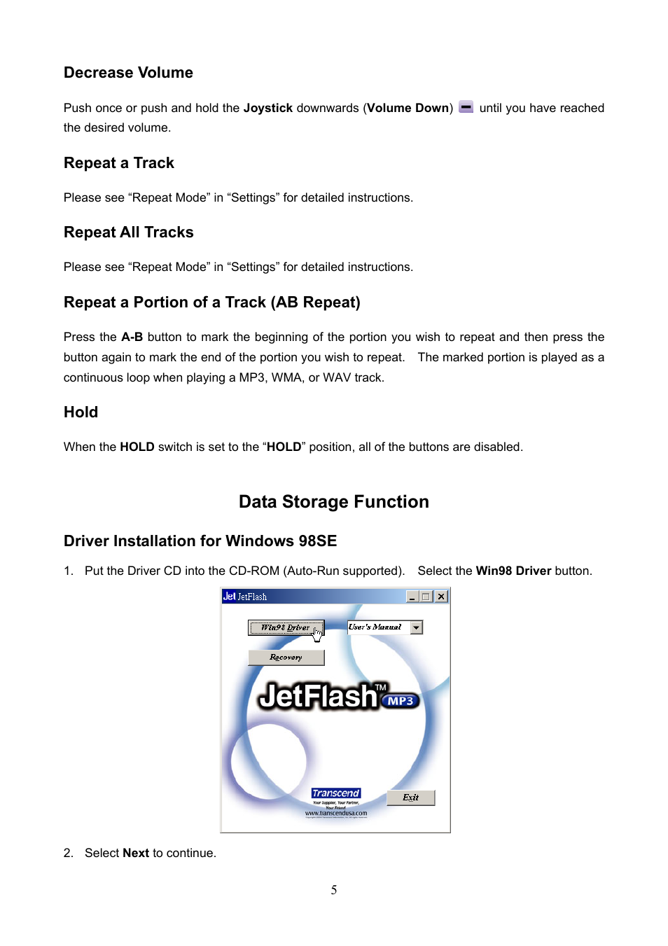 Data storage function | Transcend Information TS1GJF User Manual | Page 8 / 30