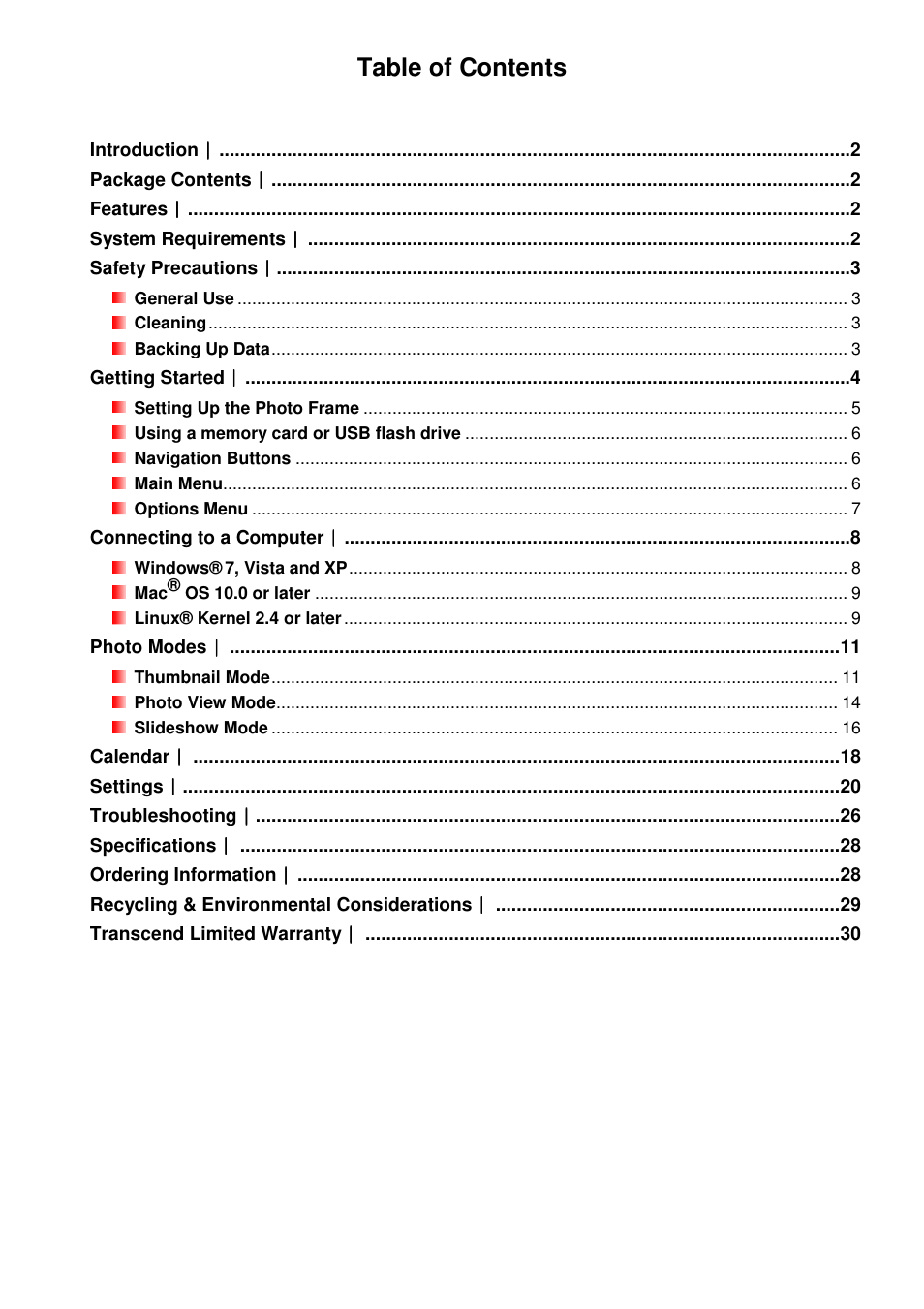 Transcend Information PF705 User Manual | Page 2 / 31