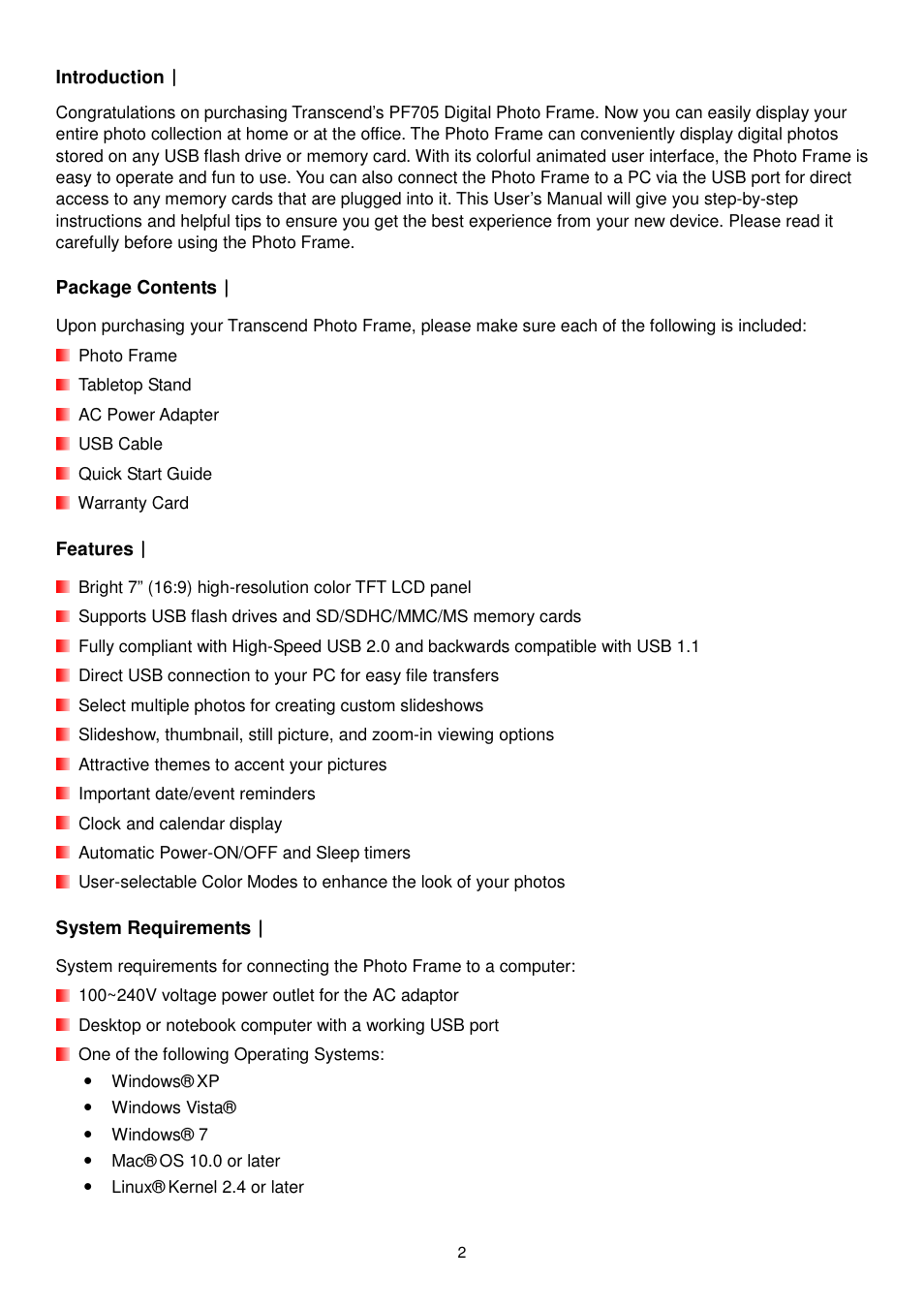 Transcend Information PF705 User Manual | Page 3 / 31