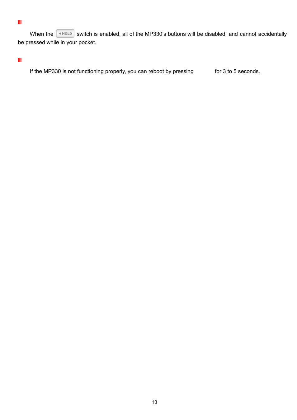Hold, Reset | Transcend Information TS2GMP330 User Manual | Page 13 / 36