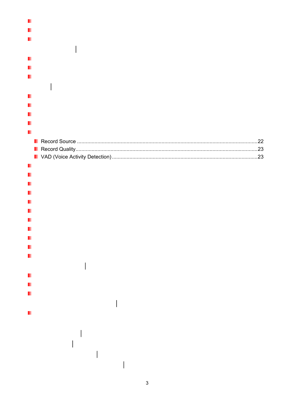 Record mode, Settings, Driver installation | Connecting to a computer, Disconnecting from a computer, Troubleshooting, Specifications, Ordering information, Transcend limited warranty | Transcend Information TS2GMP330 User Manual | Page 3 / 36