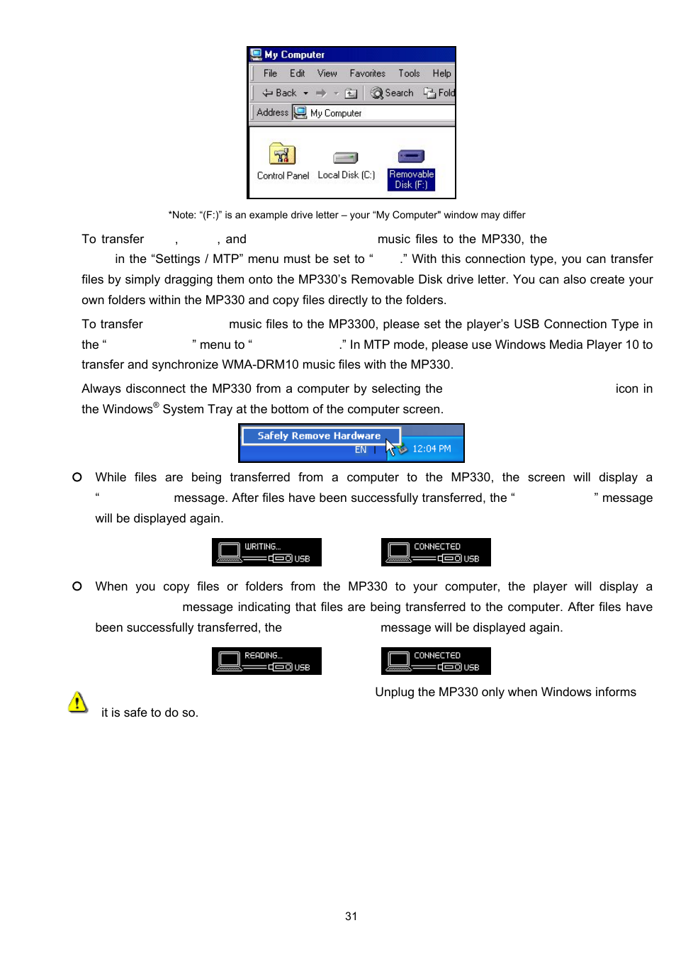 Disconnecting from a computer | Transcend Information TS2GMP330 User Manual | Page 31 / 36