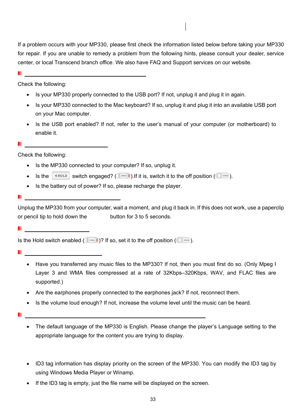Troubleshooting | Transcend Information TS2GMP330 User Manual | Page 33 / 36