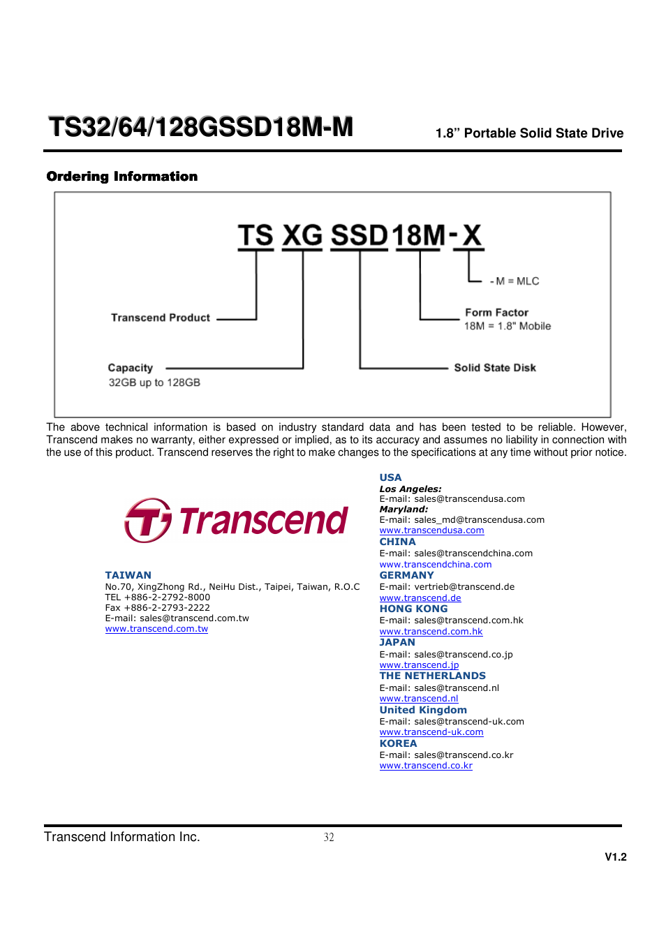 Transcend Information TS32 User Manual | Page 32 / 32