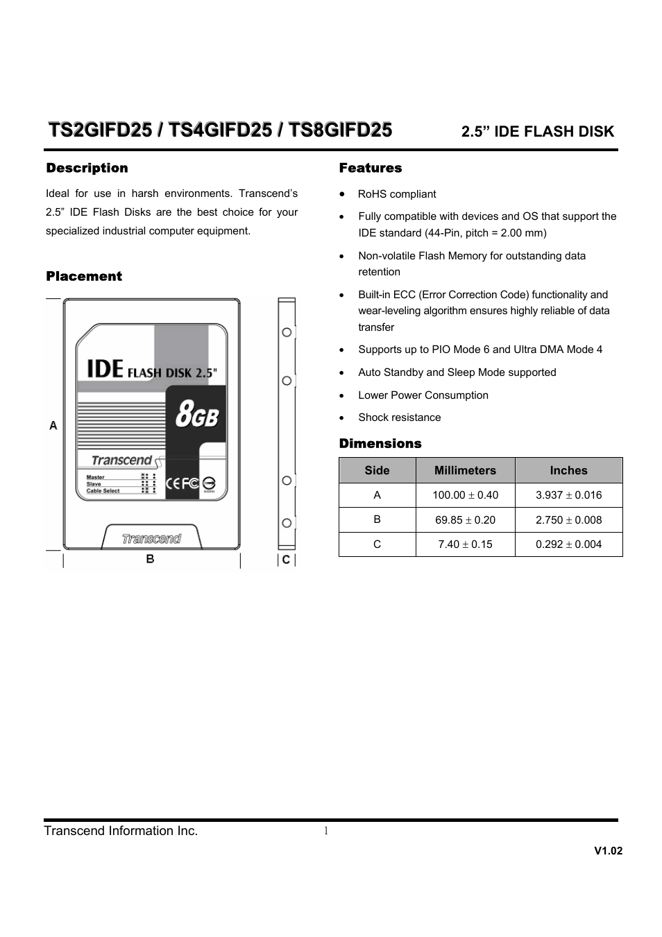 Transcend Information TS8GIFD25 User Manual | 10 pages