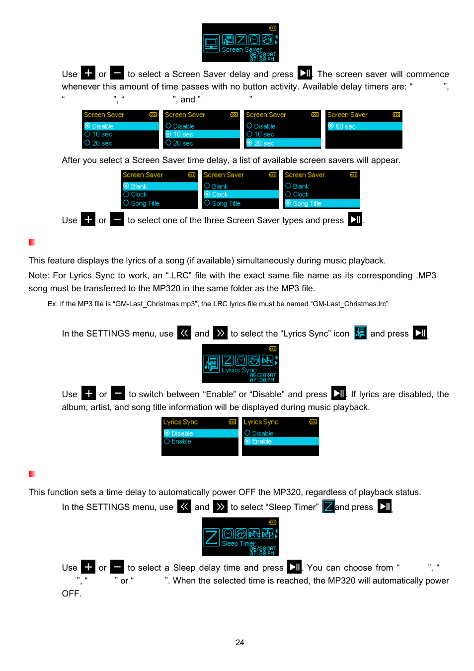 Lyrics sync, Sleep timer | Transcend Information T.SONIC 320 User Manual | Page 24 / 42
