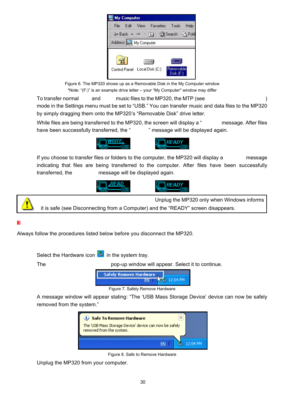 Disconnecting from a computer | Transcend Information T.SONIC 320 User Manual | Page 30 / 42