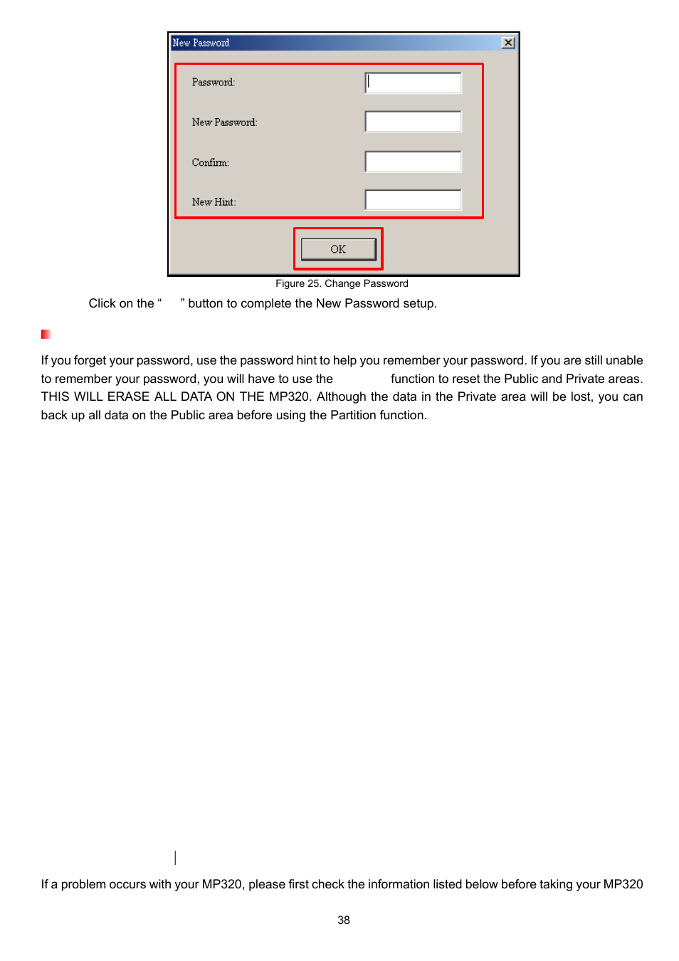 Forgotten passwords, Troubleshooting | Transcend Information T.SONIC 320 User Manual | Page 38 / 42