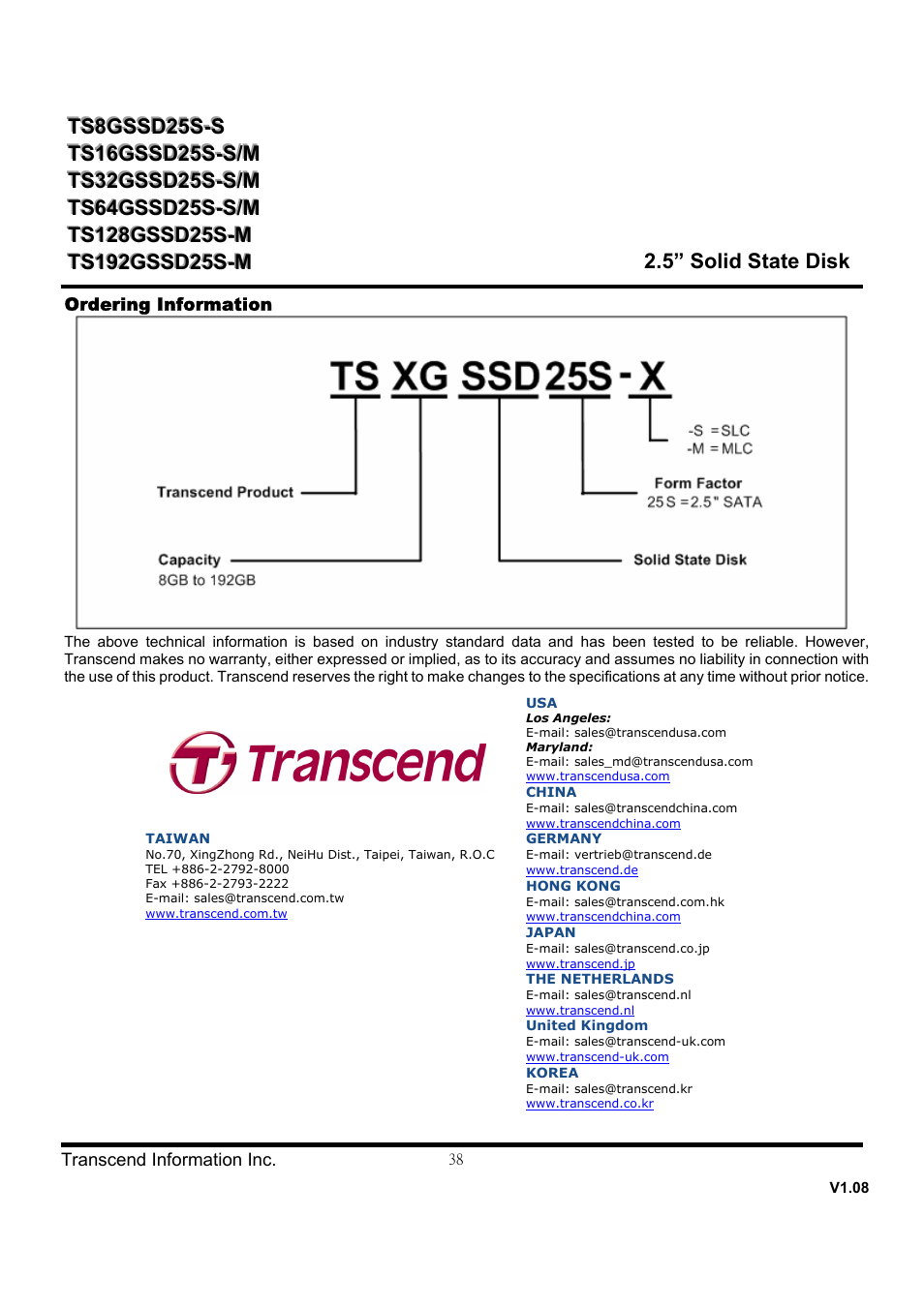 Transcend Information SSD25S User Manual | Page 38 / 38