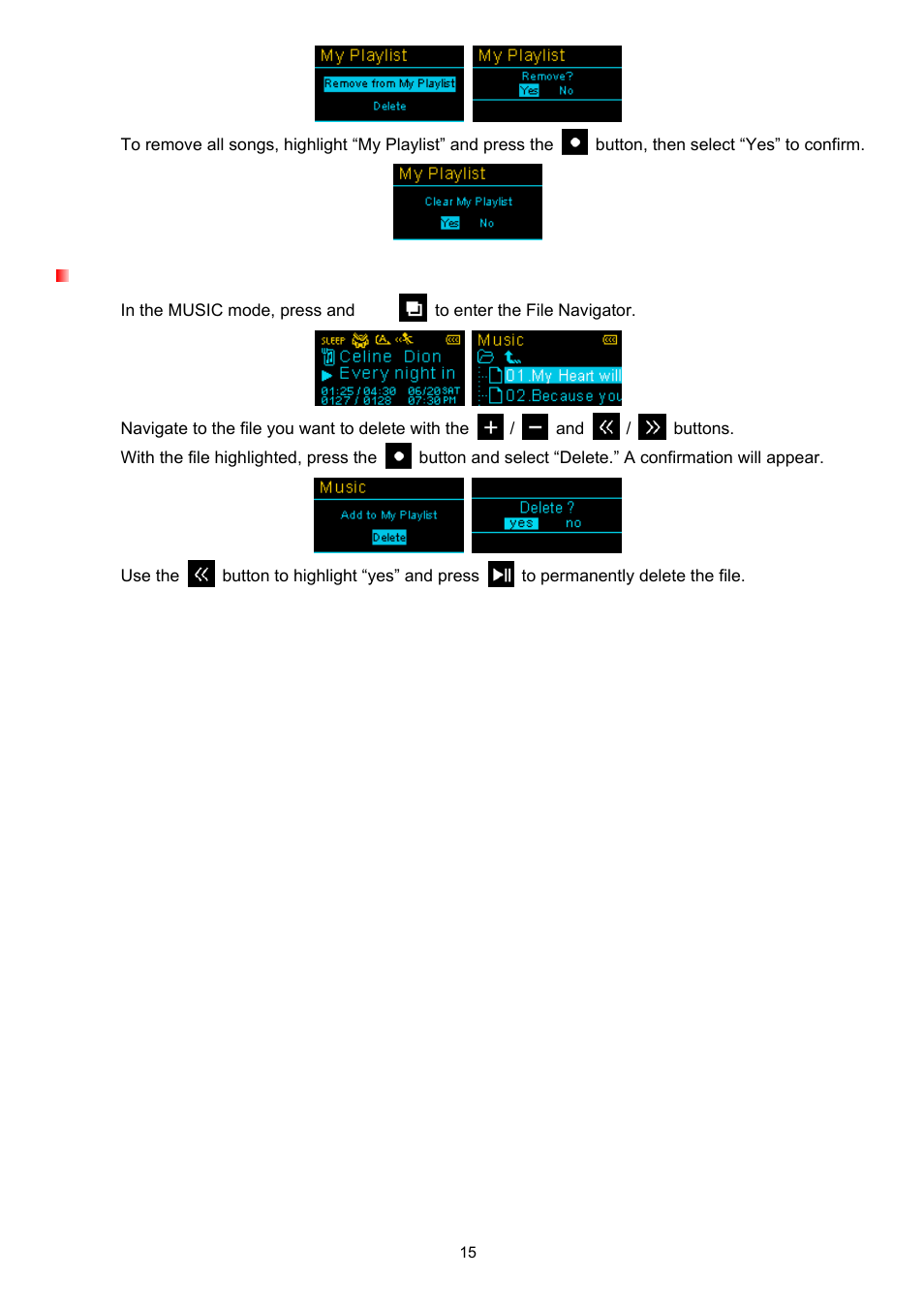 Deleting music files | Transcend Information TS4GMP650 User Manual | Page 15 / 43