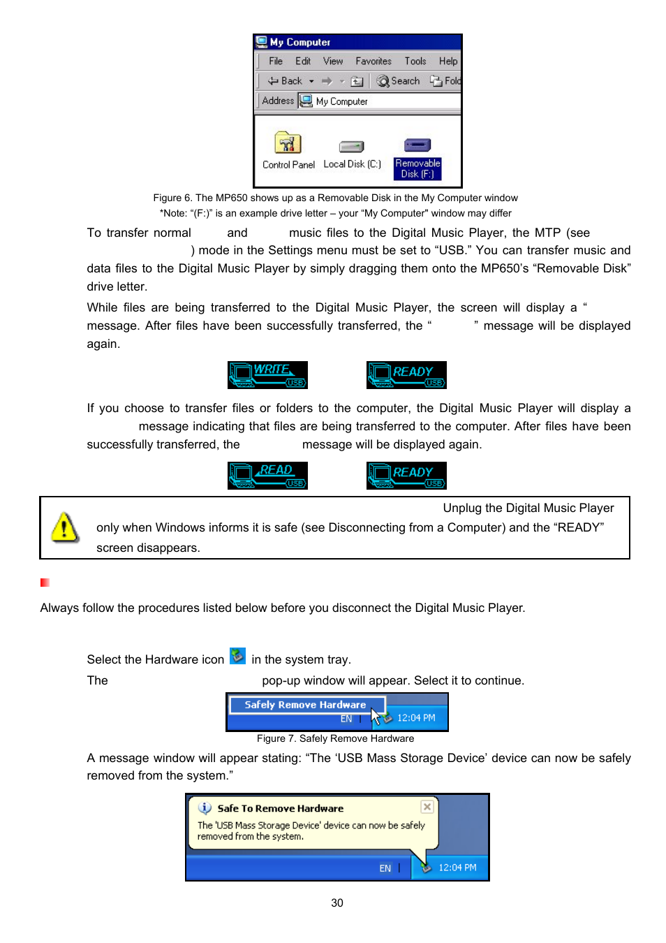 Disconnecting from a computer | Transcend Information TS4GMP650 User Manual | Page 30 / 43