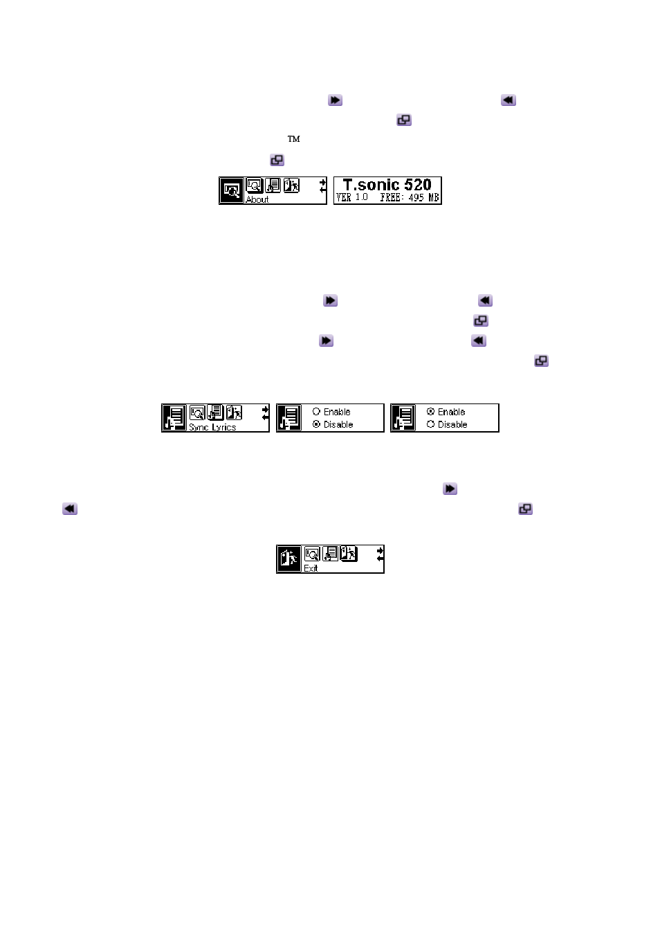 About mode, Sync lyrics mode, Exit mode | Transcend Information T.sonic 520 User Manual | Page 25 / 38