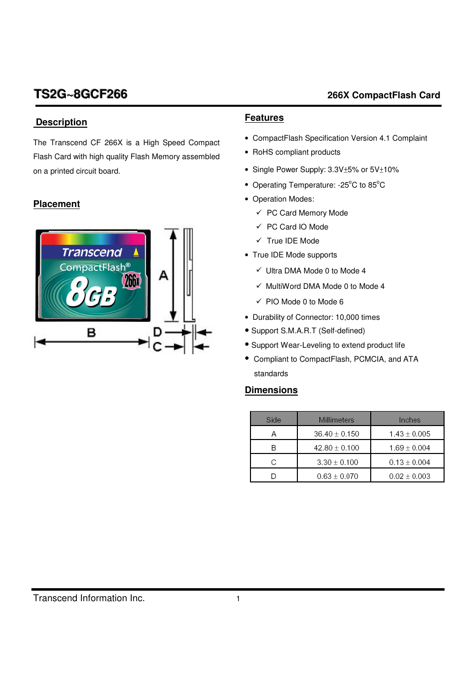 Transcend Information TS2G-8GCF266 User Manual | 80 pages