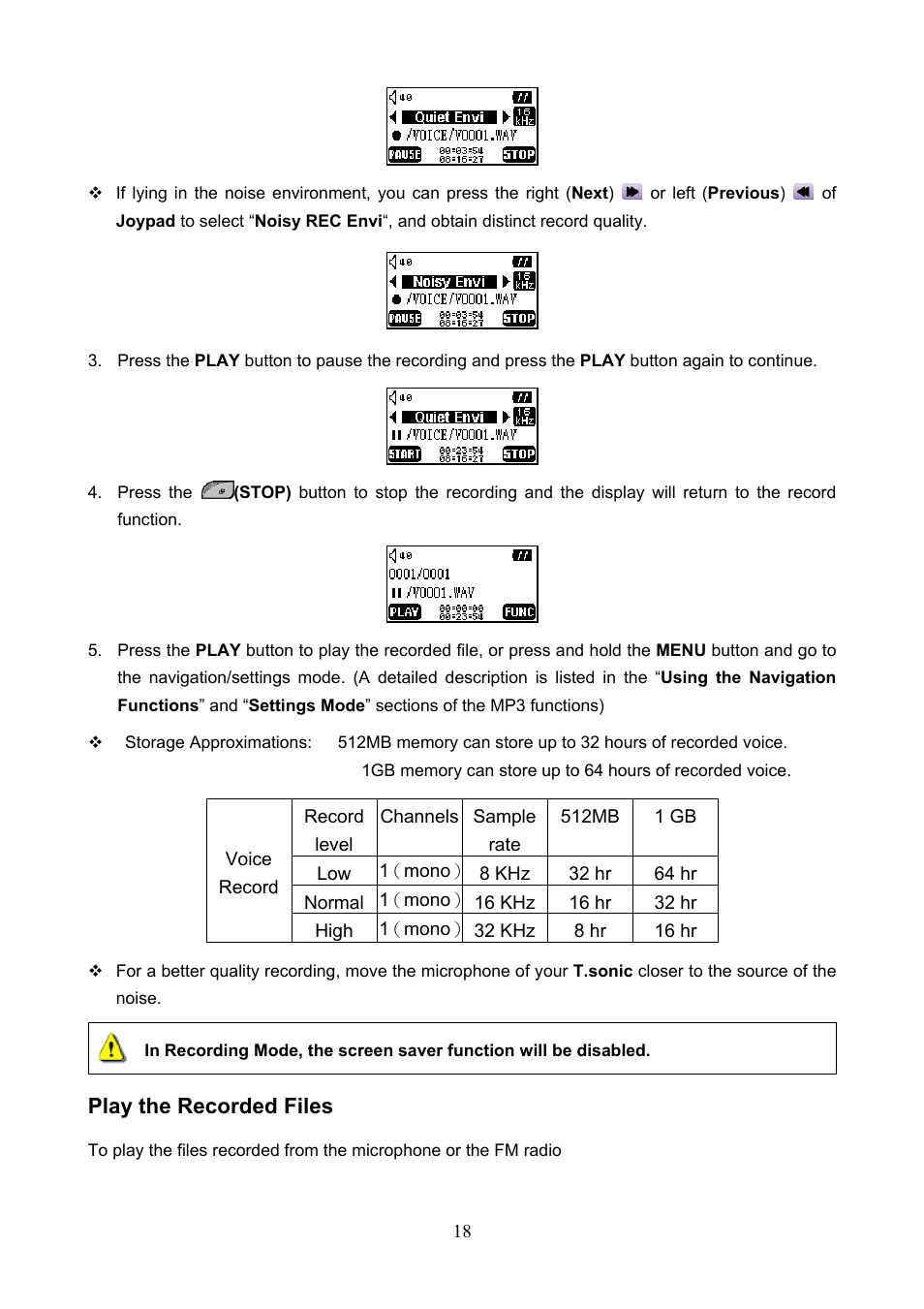 Play the recorded files | Transcend Information T.sonic 610 User Manual | Page 21 / 40