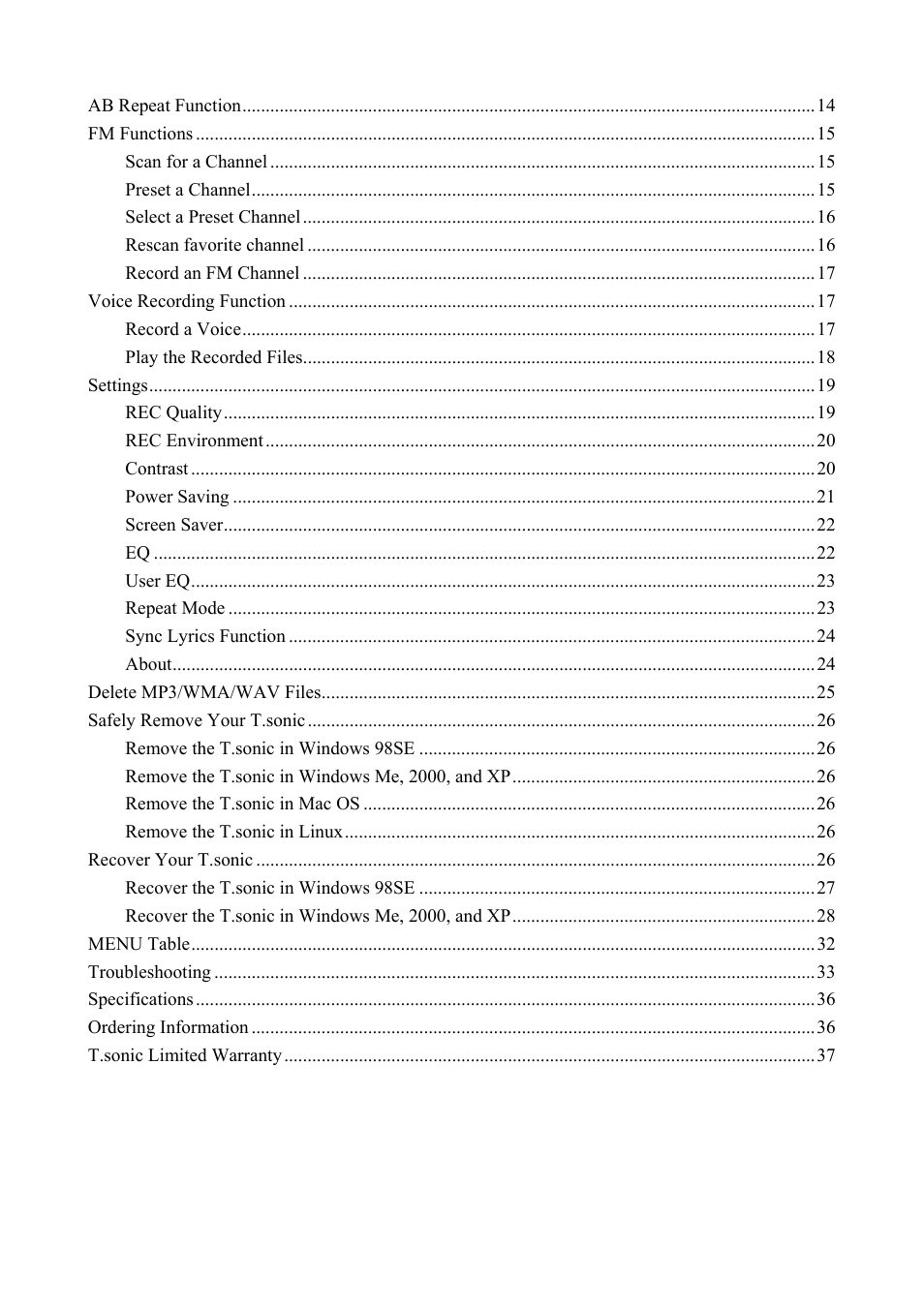 Transcend Information T.sonic 610 User Manual | Page 3 / 40