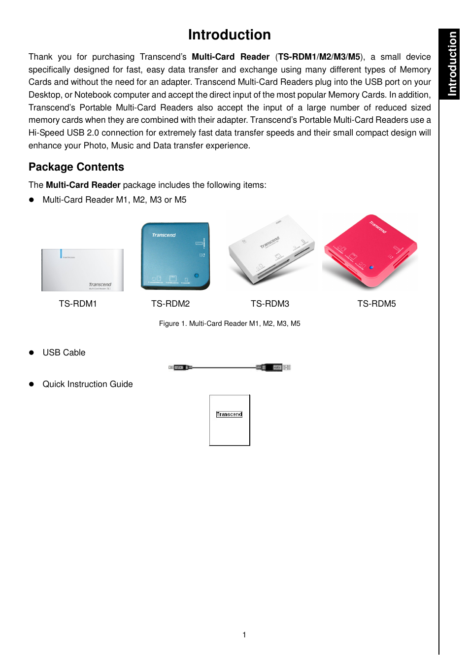 Introduction, Package contents | Transcend Information TS-RDM1 User Manual | Page 3 / 23