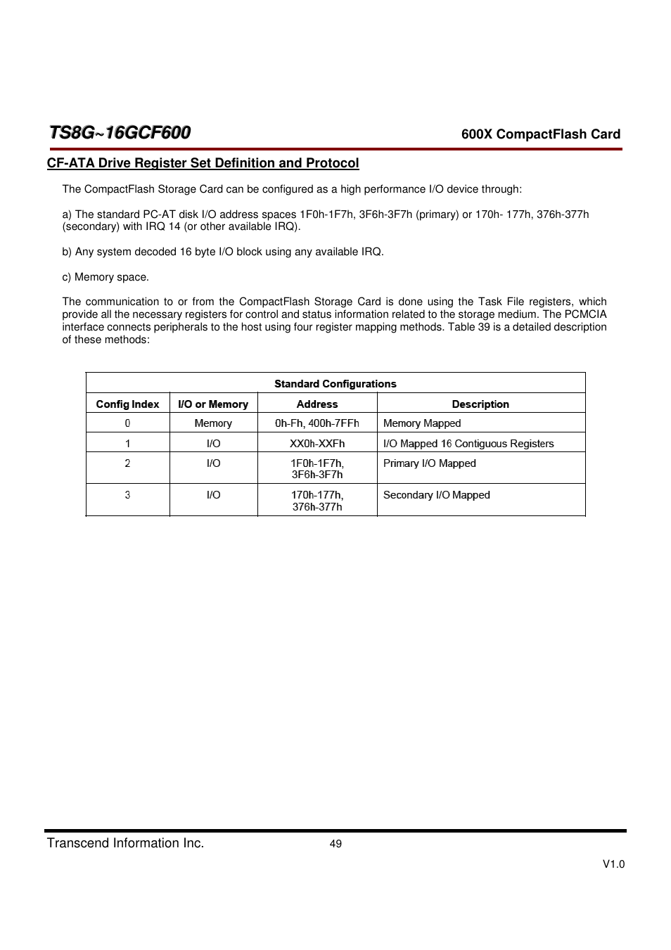 Transcend Information TS8GCF600 User Manual | Page 49 / 85