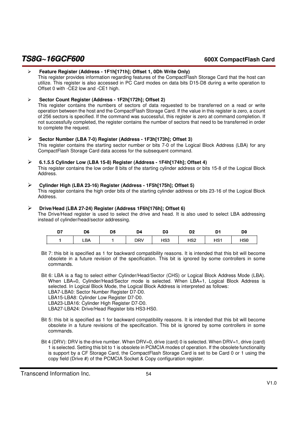 Transcend Information TS8GCF600 User Manual | Page 54 / 85