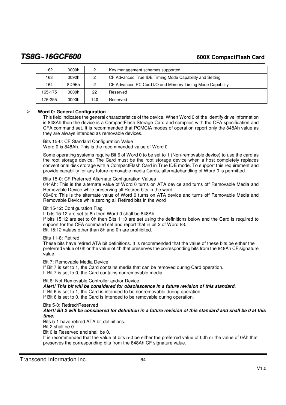 Transcend Information TS8GCF600 User Manual | Page 64 / 85