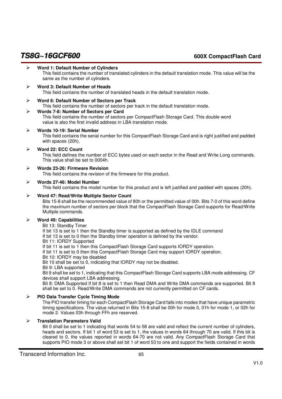 Transcend Information TS8GCF600 User Manual | Page 65 / 85