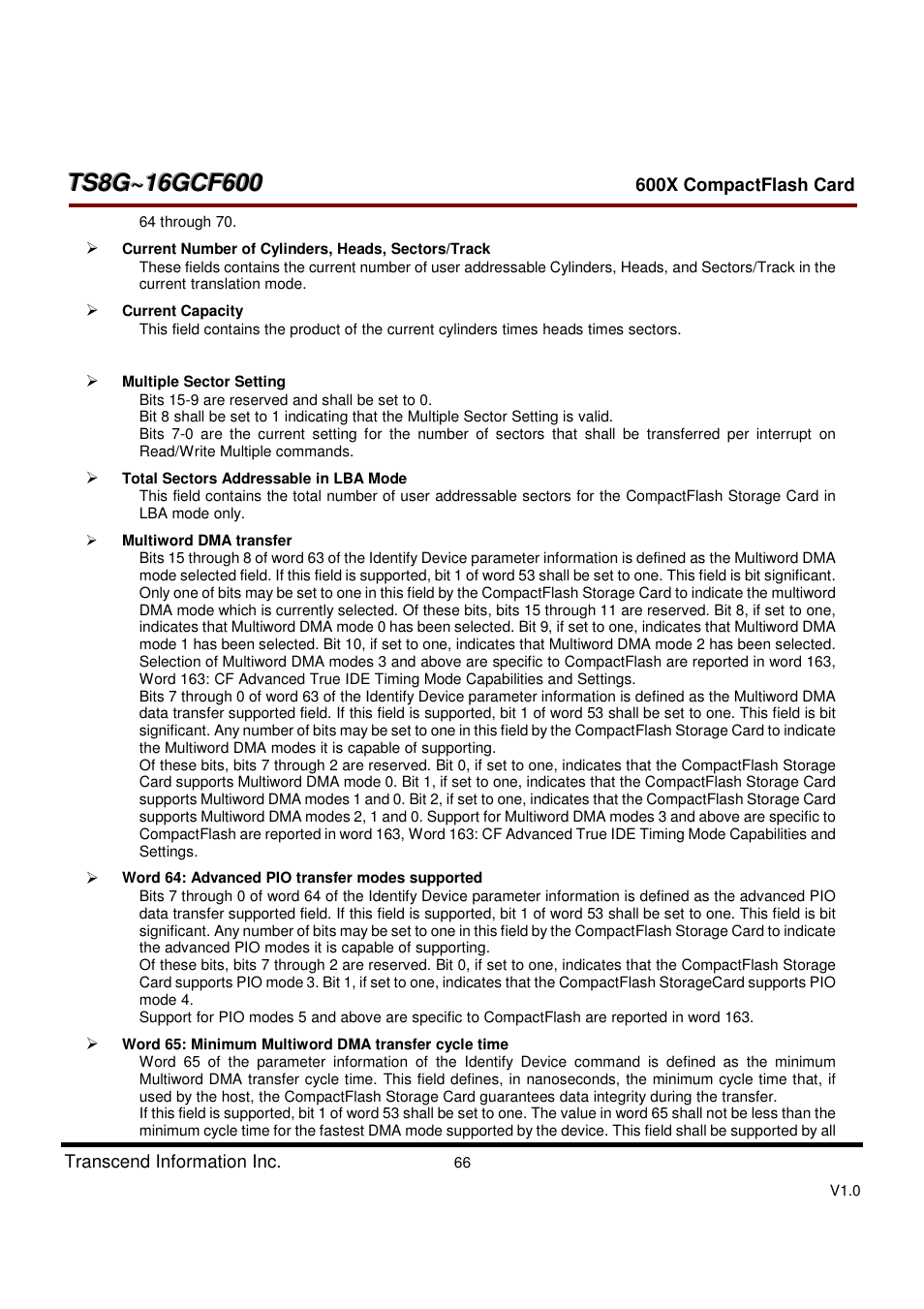 Transcend Information TS8GCF600 User Manual | Page 66 / 85