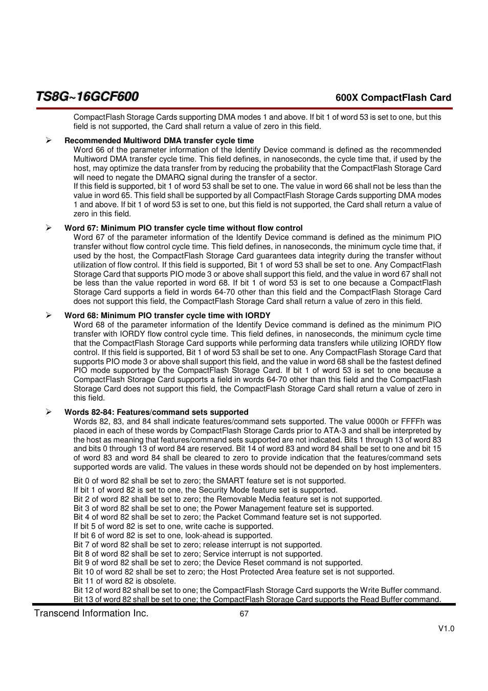 Transcend Information TS8GCF600 User Manual | Page 67 / 85