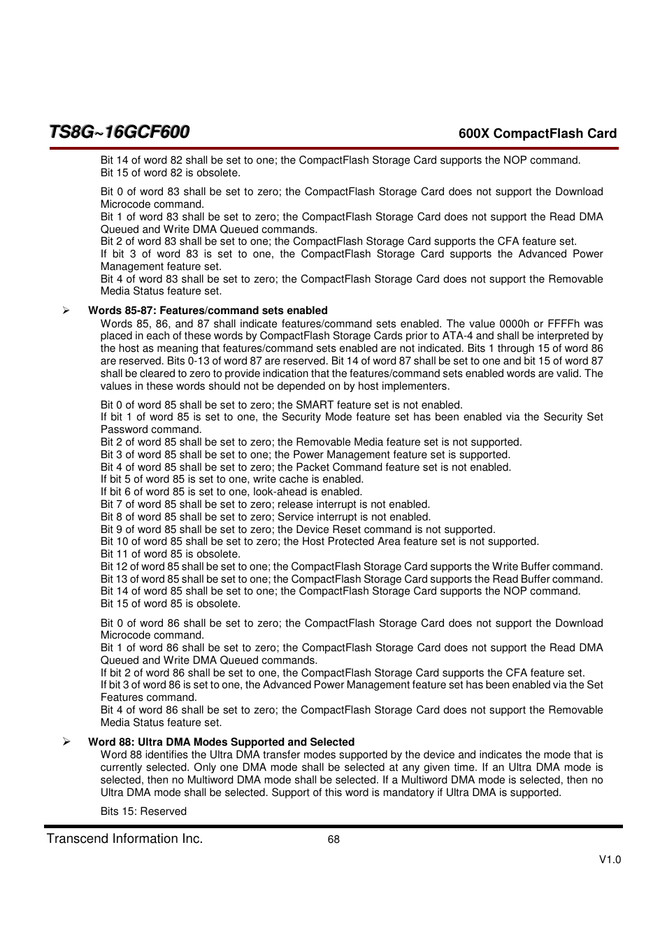 Transcend Information TS8GCF600 User Manual | Page 68 / 85