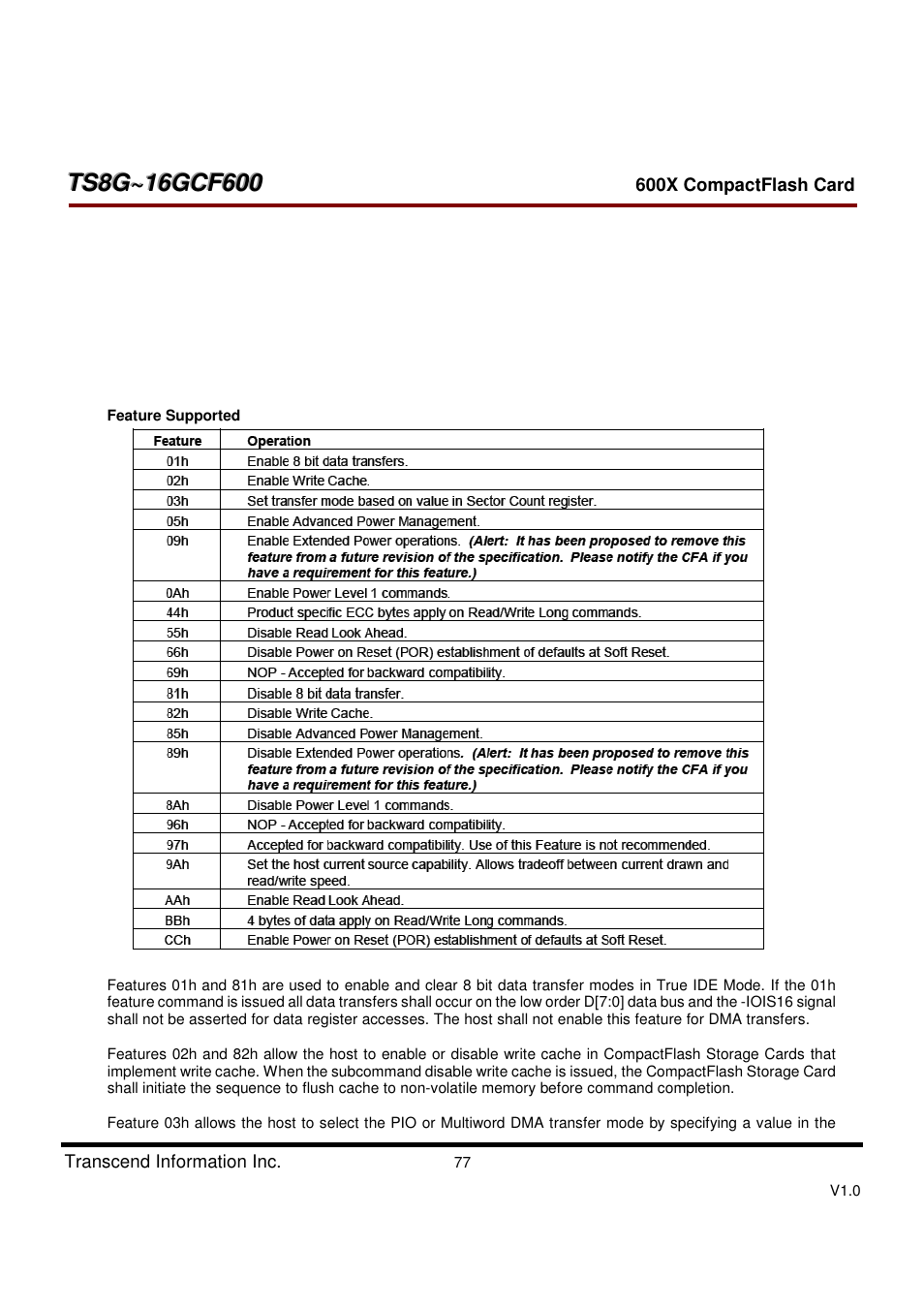 Transcend Information TS8GCF600 User Manual | Page 77 / 85