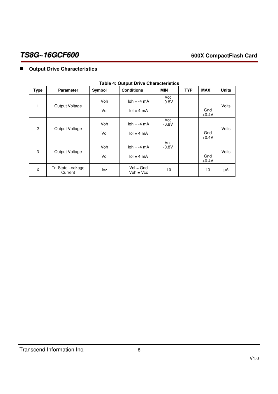 Transcend Information TS8GCF600 User Manual | Page 8 / 85
