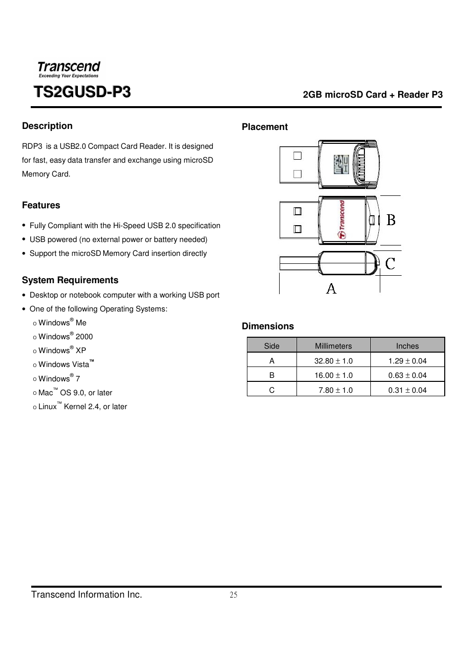 Transcend Information TS2GUSD-P3 User Manual | Page 25 / 27