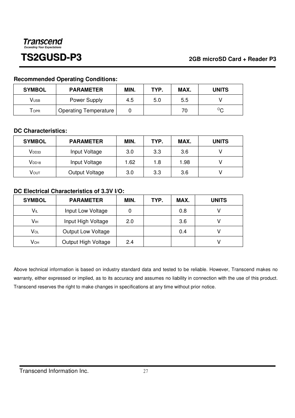 Transcend Information TS2GUSD-P3 User Manual | Page 27 / 27