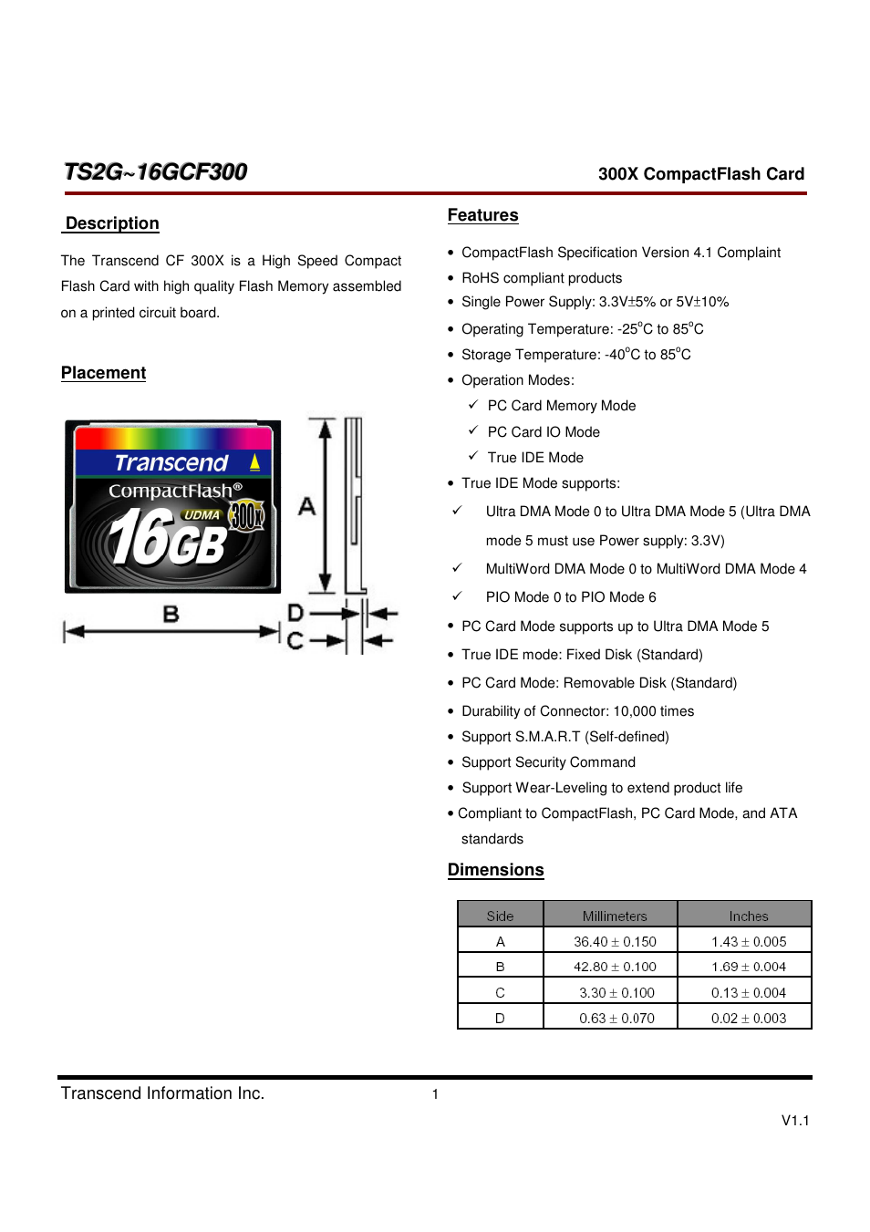 Transcend Information CompactFlash CF 300X User Manual | 83 pages