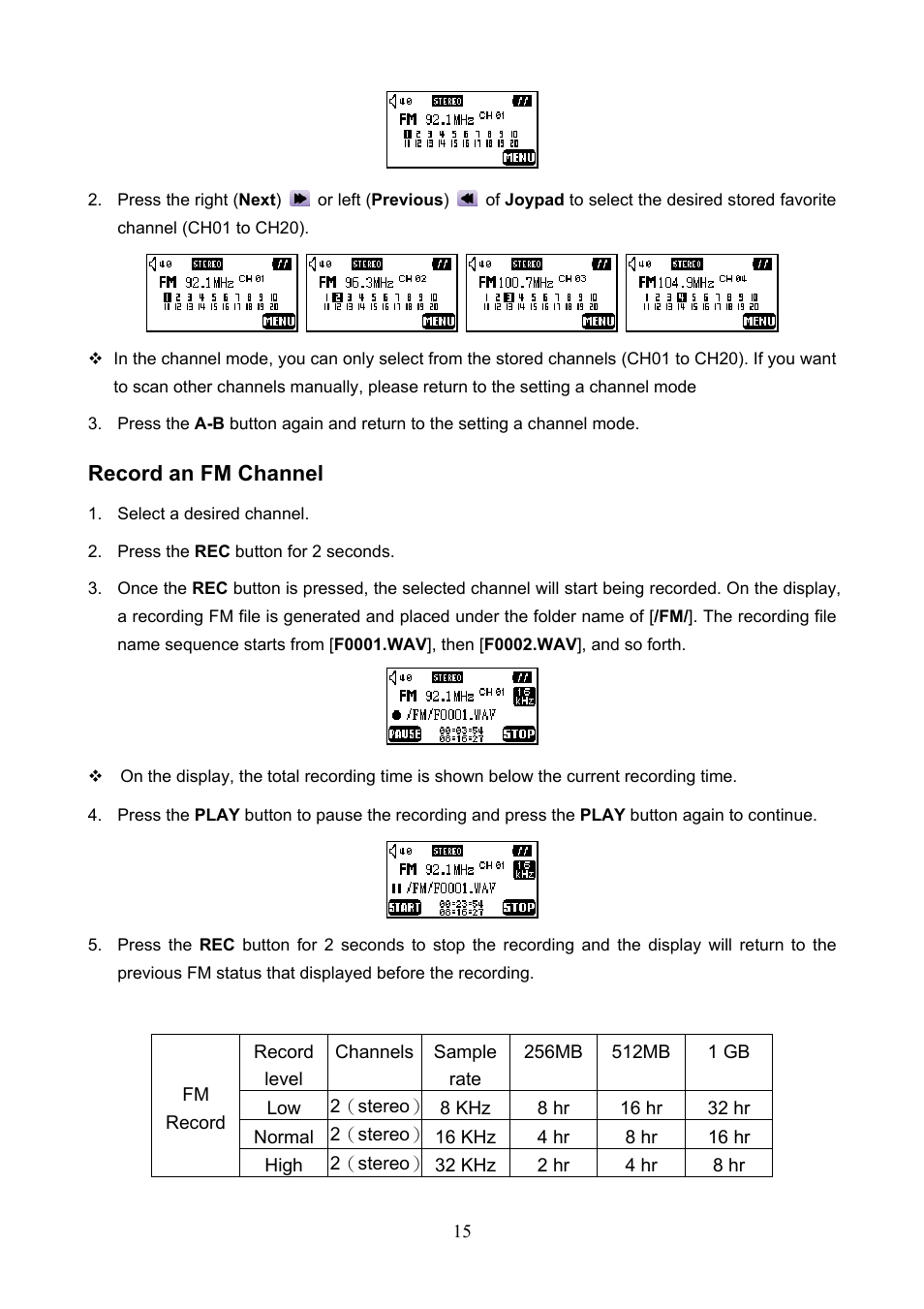 Record an fm channel | Transcend Information T.SONIC 612 User Manual | Page 18 / 39