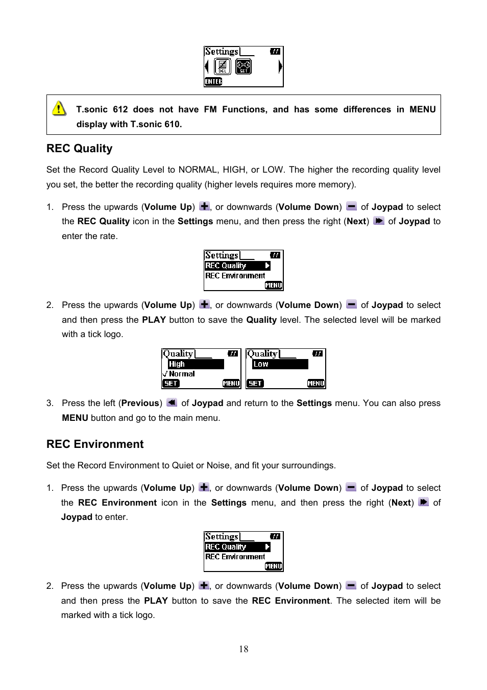 Rec quality, Rec environment | Transcend Information T.SONIC 612 User Manual | Page 21 / 39