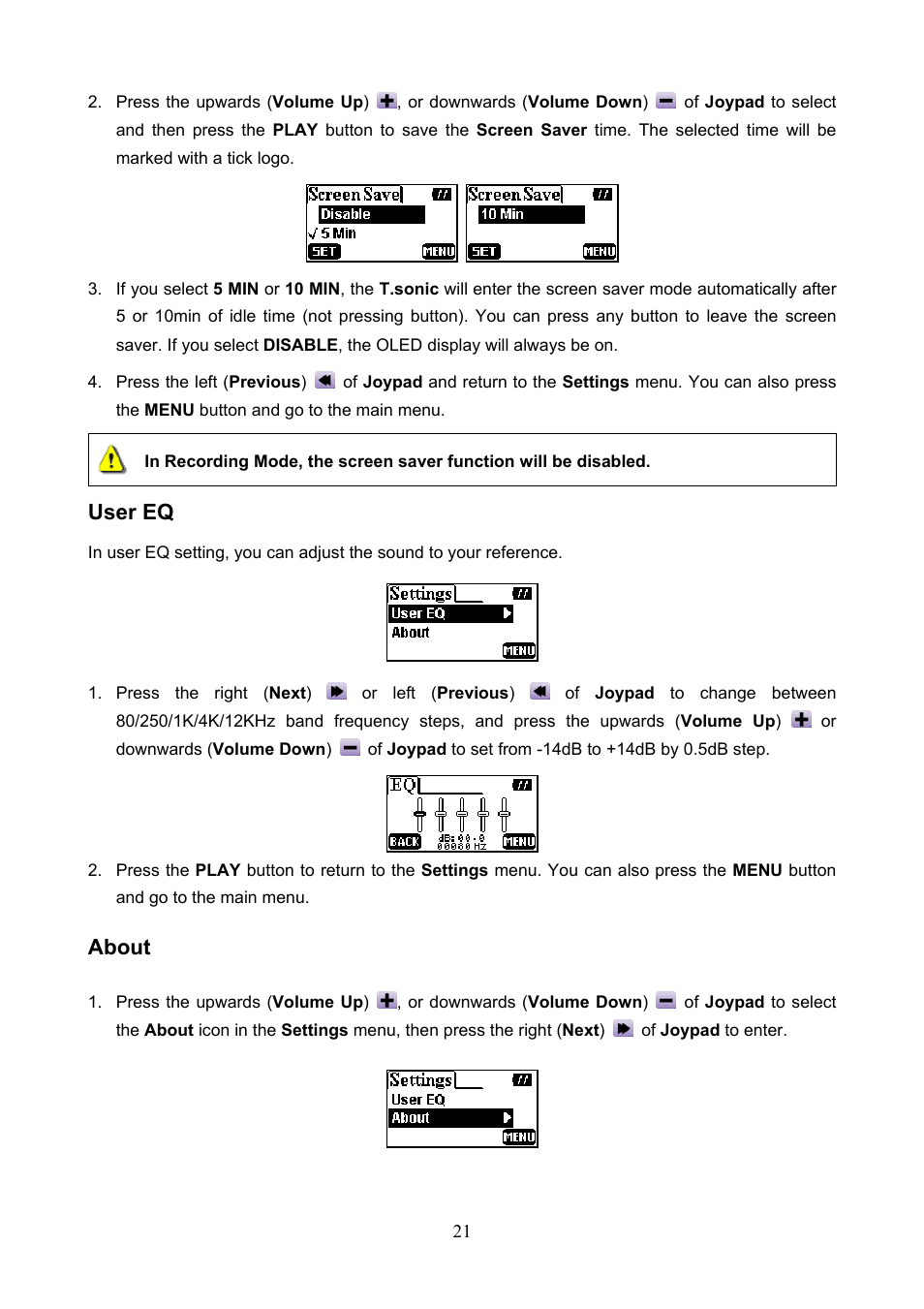 User eq, About | Transcend Information T.SONIC 612 User Manual | Page 24 / 39