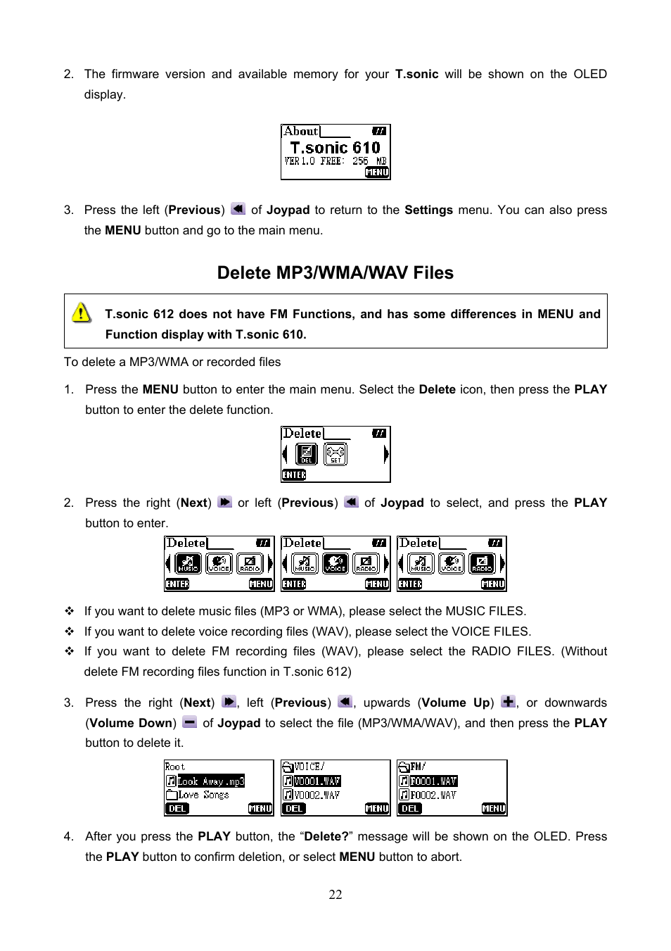 Delete mp3/wma/wav files | Transcend Information T.SONIC 612 User Manual | Page 25 / 39