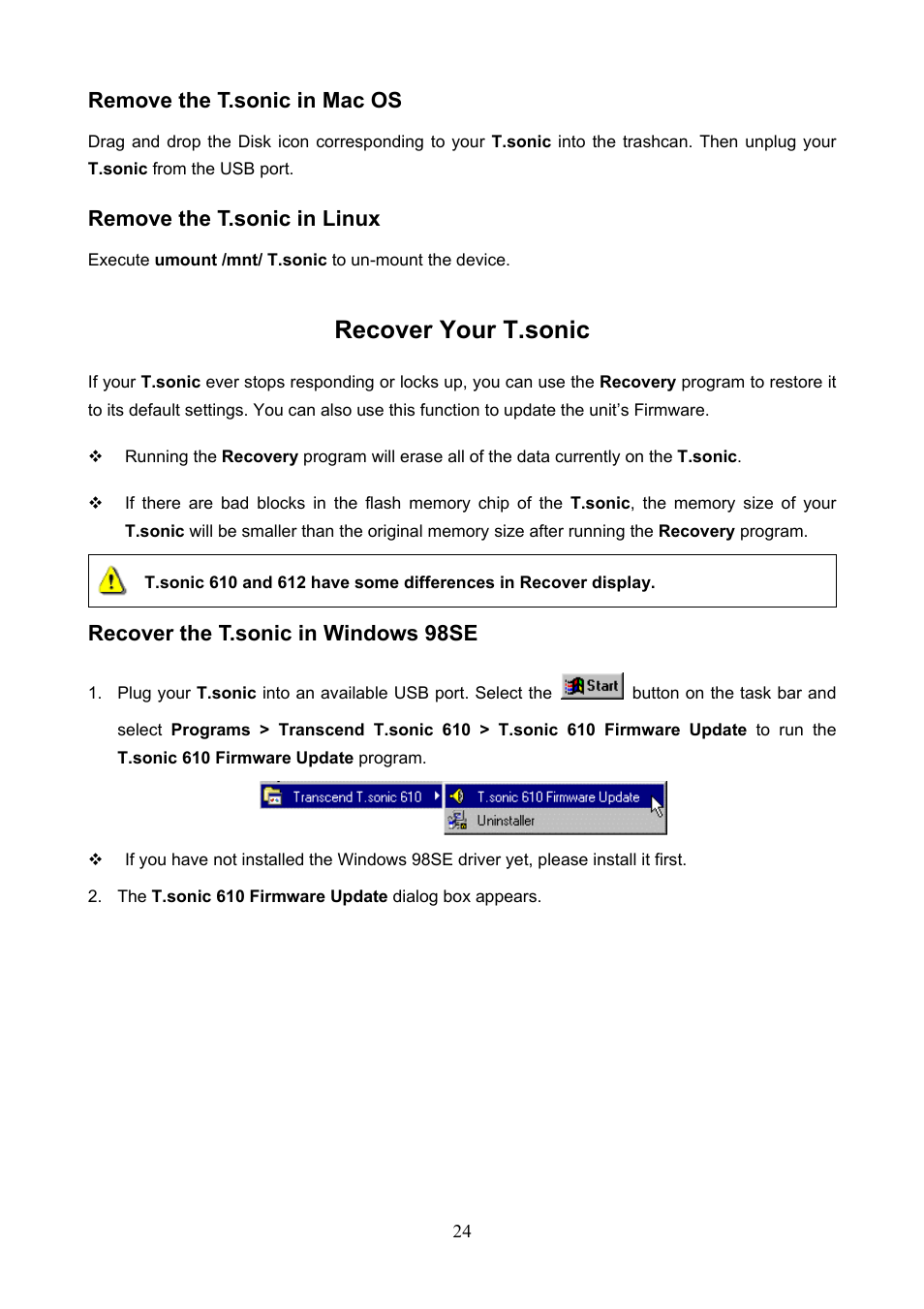 Recover your t.sonic | Transcend Information T.SONIC 612 User Manual | Page 27 / 39