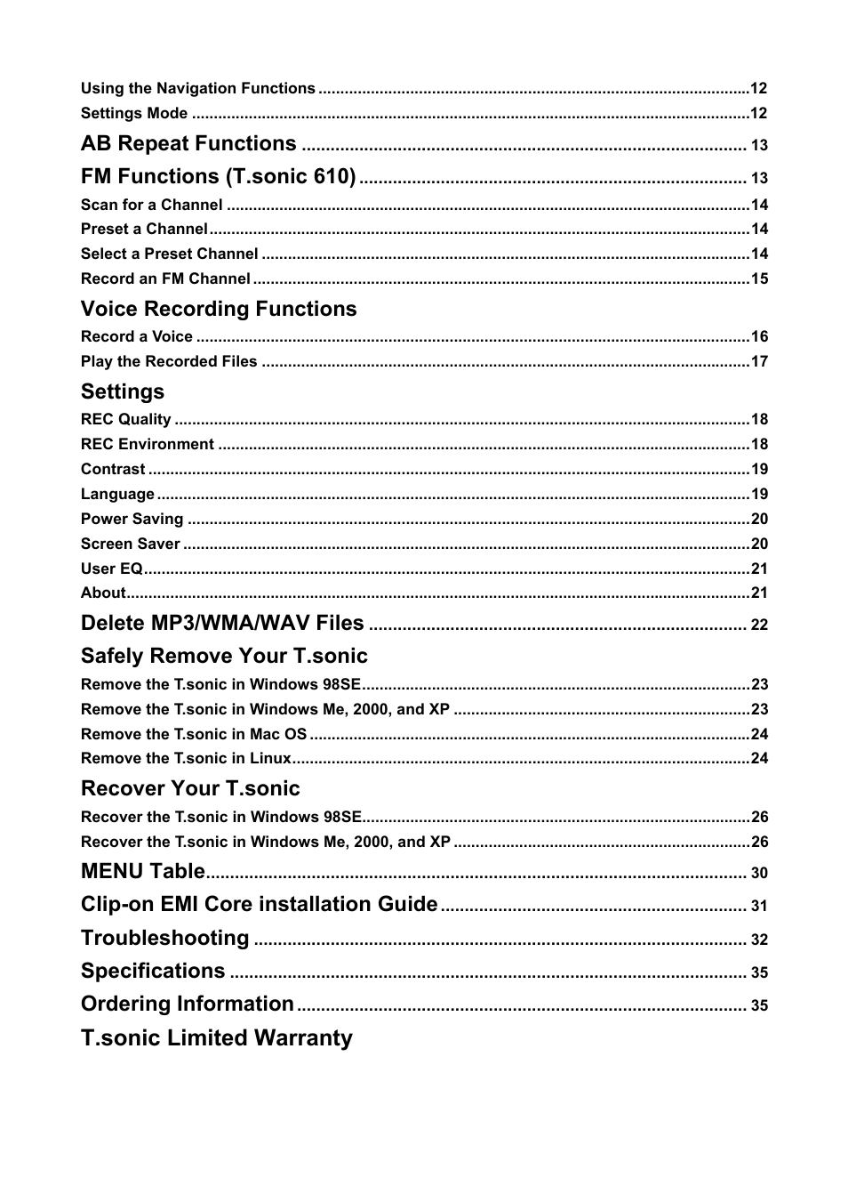 T.sonic limited warranty | Transcend Information T.SONIC 612 User Manual | Page 3 / 39