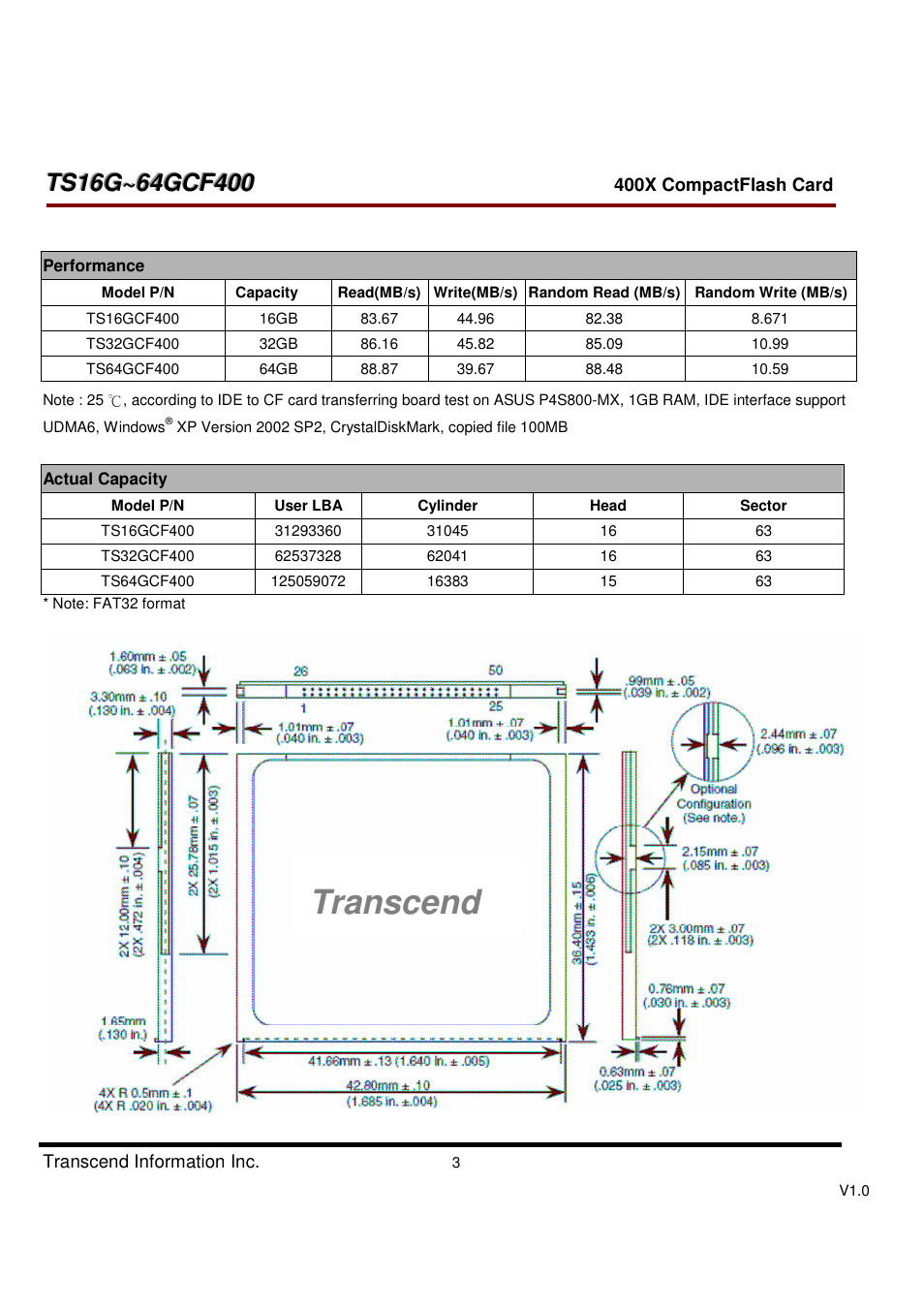 Transcend | Transcend Information CompactFlash TS16G-64GCF400 User Manual | Page 3 / 88