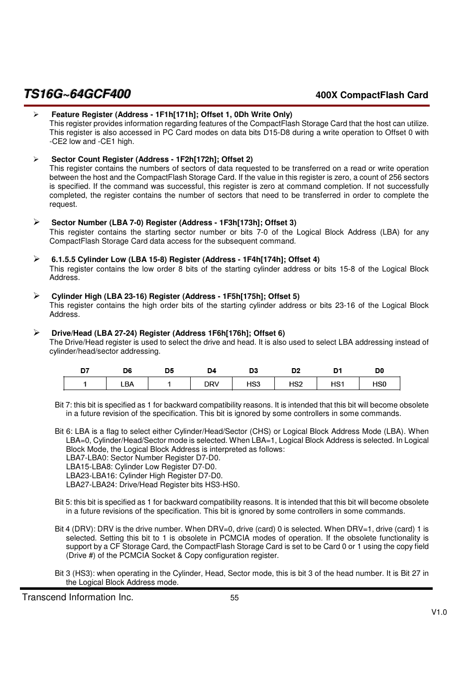 Transcend Information CompactFlash TS16G-64GCF400 User Manual | Page 55 / 88