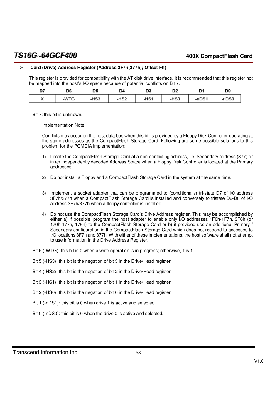 Transcend Information CompactFlash TS16G-64GCF400 User Manual | Page 58 / 88